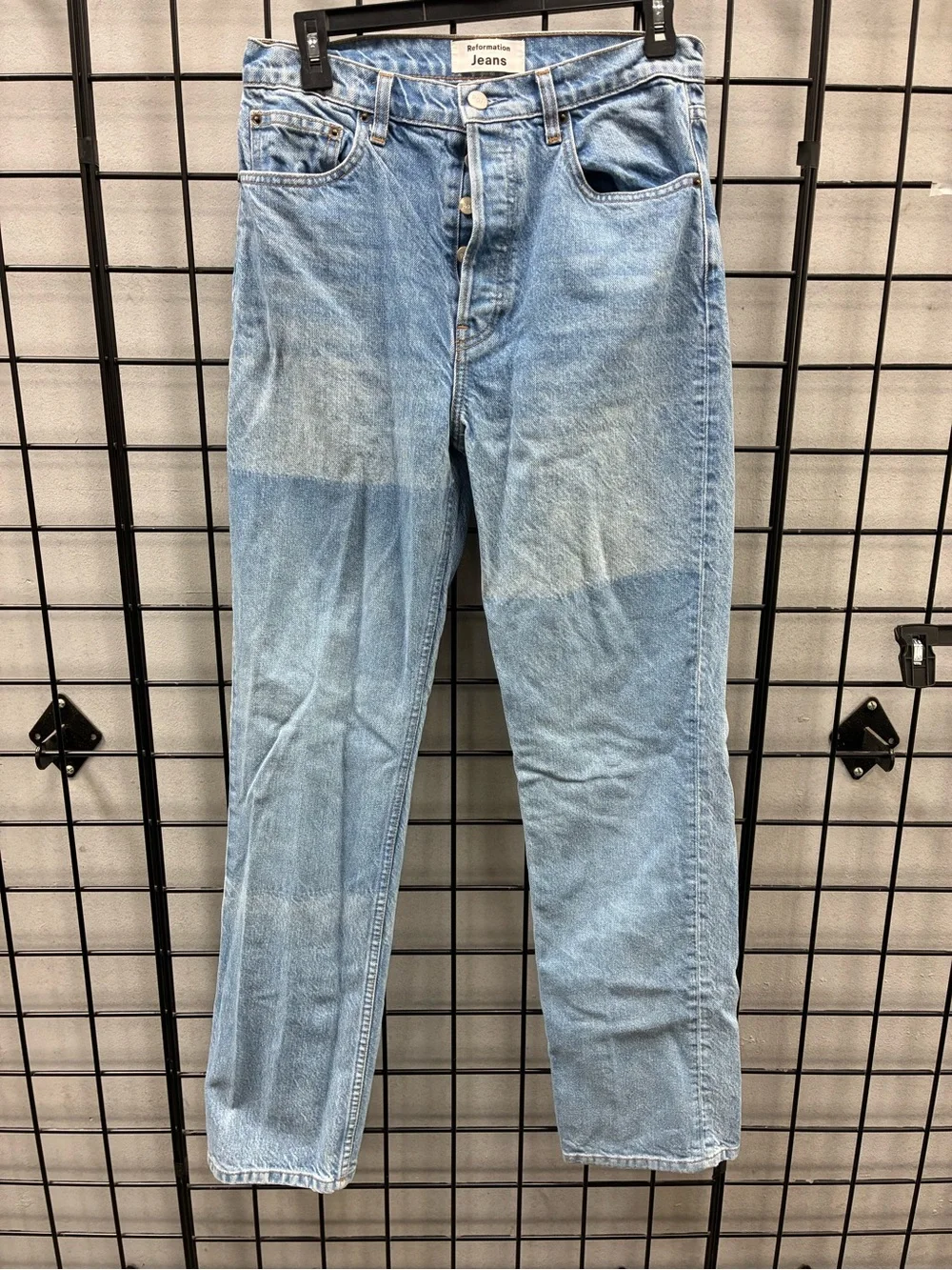 Reformation Cynthia Shadow High Rise Denim Patchwork Jeans in Niagara👖sz 29